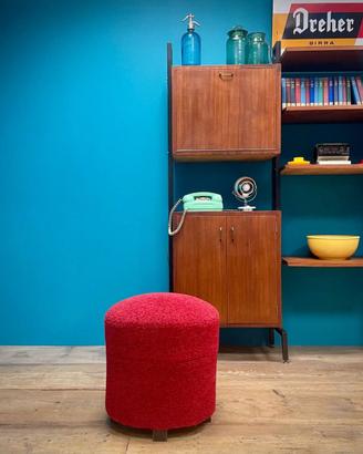 PANCHETTO POUF LANA ROSSA ANNI 60/70 POGGIAPIEDI