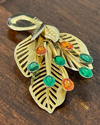 Spilla vintage ramo con foglie dorate
