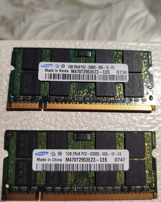 Memoria RAM DDR2  2x1GB Notebook pc2 5300s