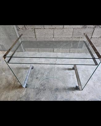 Scrivania / Consolle in Crist. e metallo con ruote