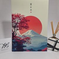 Poster Fuji Sole Rosso Sakura Giappone Ukiyo-e A3