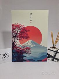 Poster Fuji Sole Rosso Sakura Giappone Ukiyo-e A3