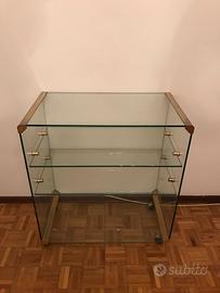 porta tv cristallo e ottone con rotelle