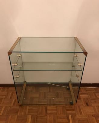 porta tv cristallo e ottone con rotelle