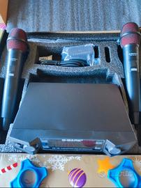 Karaoke centralina con due microfoni wireless nuov
