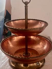 Porta frutta in rame e manico in ottone vintage