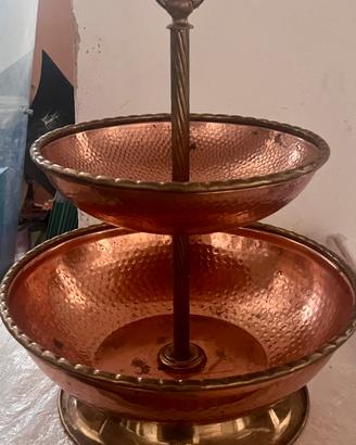 Porta frutta in rame e manico in ottone vintage