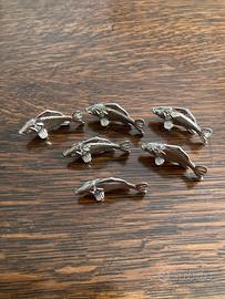 Set 6 segnaposto a firma di pesce  silver plated