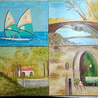 Lotto 4 quadri su tela vintage