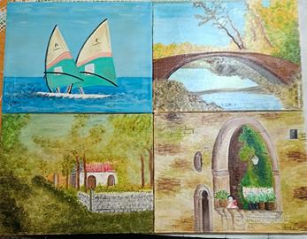 Lotto 4 quadri su tela vintage