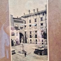 Stampa d'epoca Mantova - Piazza Broletto (Dante)