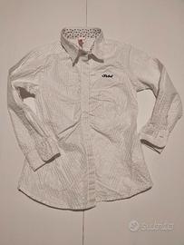 camicia bimba in cotone bianco con righe argentate