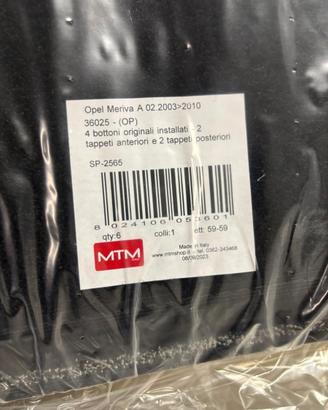 Tappetini ant. e post. Opel Meriva  A 2003-2010