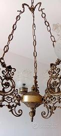 lampadario vintage ottone vetro 4 luci