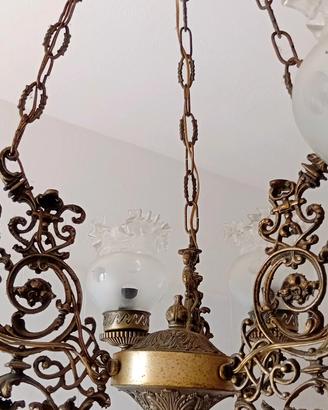 lampadario vintage ottone vetro 4 luci