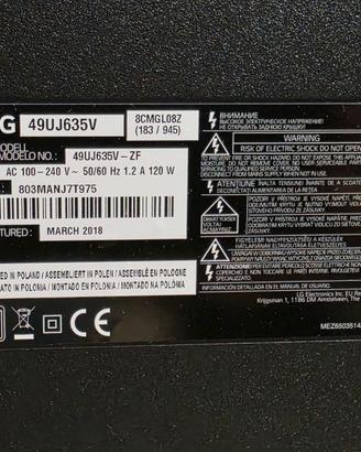 TV LG 49UJ635V–Difetto schermo, ideale per ricambi