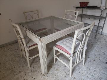 set tavolo in rattan e sedie in rattan