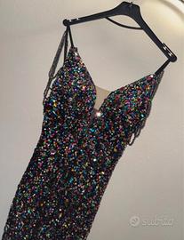 Vestito elegante corto  con paillettes multicolor