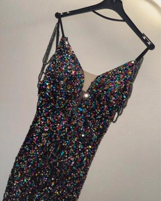 Vestito elegante corto  con paillettes multicolor