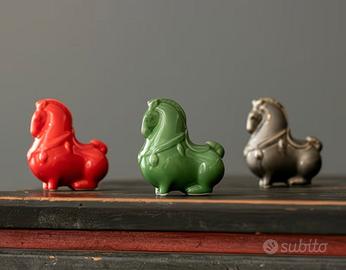 statuette cavalli in ceramica set 3 pezzi 8 cm