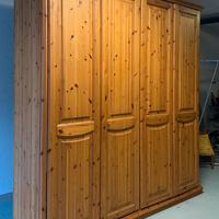 armadio 4 ante +comodino robusto in legno di pino