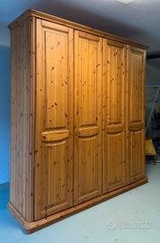 armadio 4 ante +comodino robusto in legno di pino