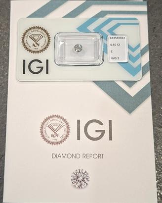 0.50 E VVS2 3EX Diamante NATURALE Certificato IGI