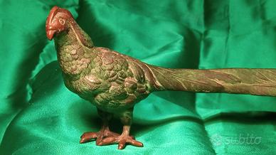 Antica scultura pavone in bronzo