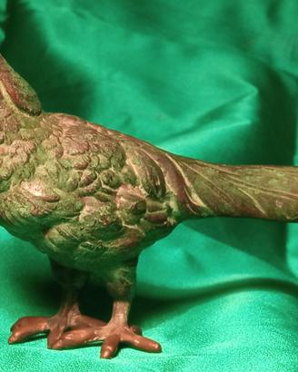 Antica scultura pavone in bronzo