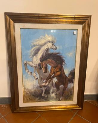Quadro olio su tela “stalloni in combattimento”