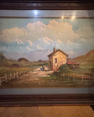 Dipinto a olio Paesaggio di Montagna con Casolare