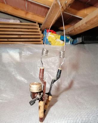 canne pesca acciaio con mulinello  vintage