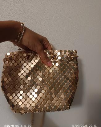 Borsa secchiello elegante in maglia metallica