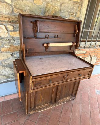Mobiletto per pizza in legno con piano in marmo