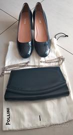 Scarpe n.40+pochette Pollini pelle blu