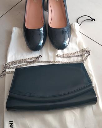 Scarpe n.40+pochette Pollini pelle blu