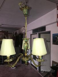 Lampadario ottone con smalti dipinti a mano