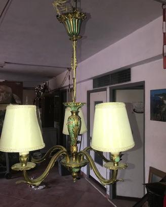 Lampadario ottone con smalti dipinti a mano