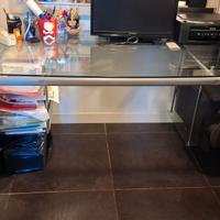 scrivania e libreria vetro e acciaio