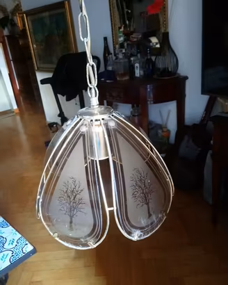 Lampadario lanterna vintage 1 luce metallo e vetro