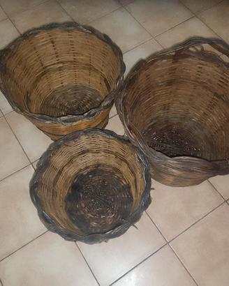 set 3 cestini in vimini rustici vintage