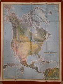 Mappa fisica del Nord America. 100 cm x 77  cm. Na