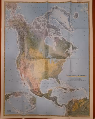 Mappa fisica del Nord America. 100 cm x 77  cm. Na