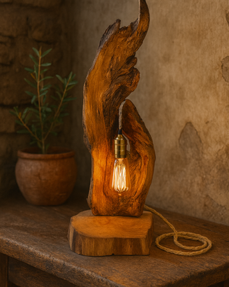 Lampada da tavolo artigianale in legno