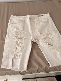 Jeans corti bianchi strappati uomo 48