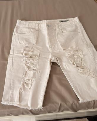 Jeans corti bianchi strappati uomo 48