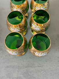 Servizio vintage di 6 calici in vetro verde smeral