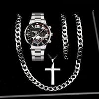 Set Gioielli Uomo Orologio + Bracciale + 2 Collane