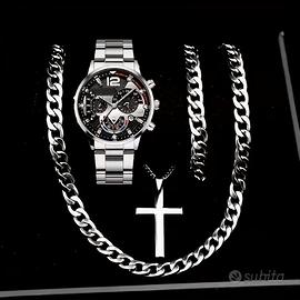 Set Gioielli Uomo Orologio + Bracciale + 2 Collane