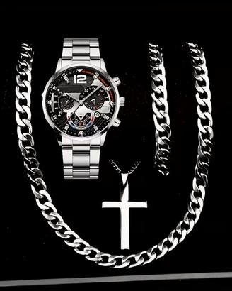 Set Gioielli Uomo Orologio + Bracciale + 2 Collane